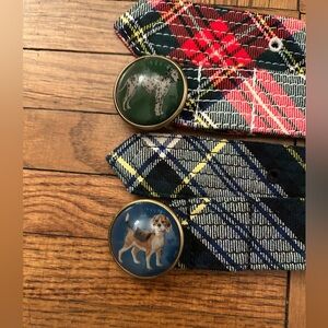 Lot of two Vintage J Crew preppy plaid belts with dog buckles
